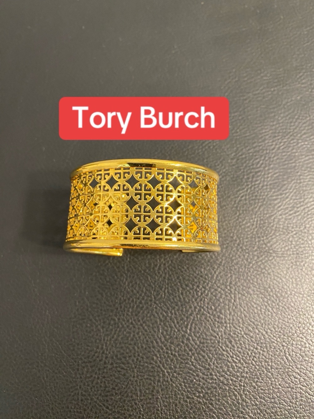Tory Burch Gold Openwork Logo Cuff Bracelet